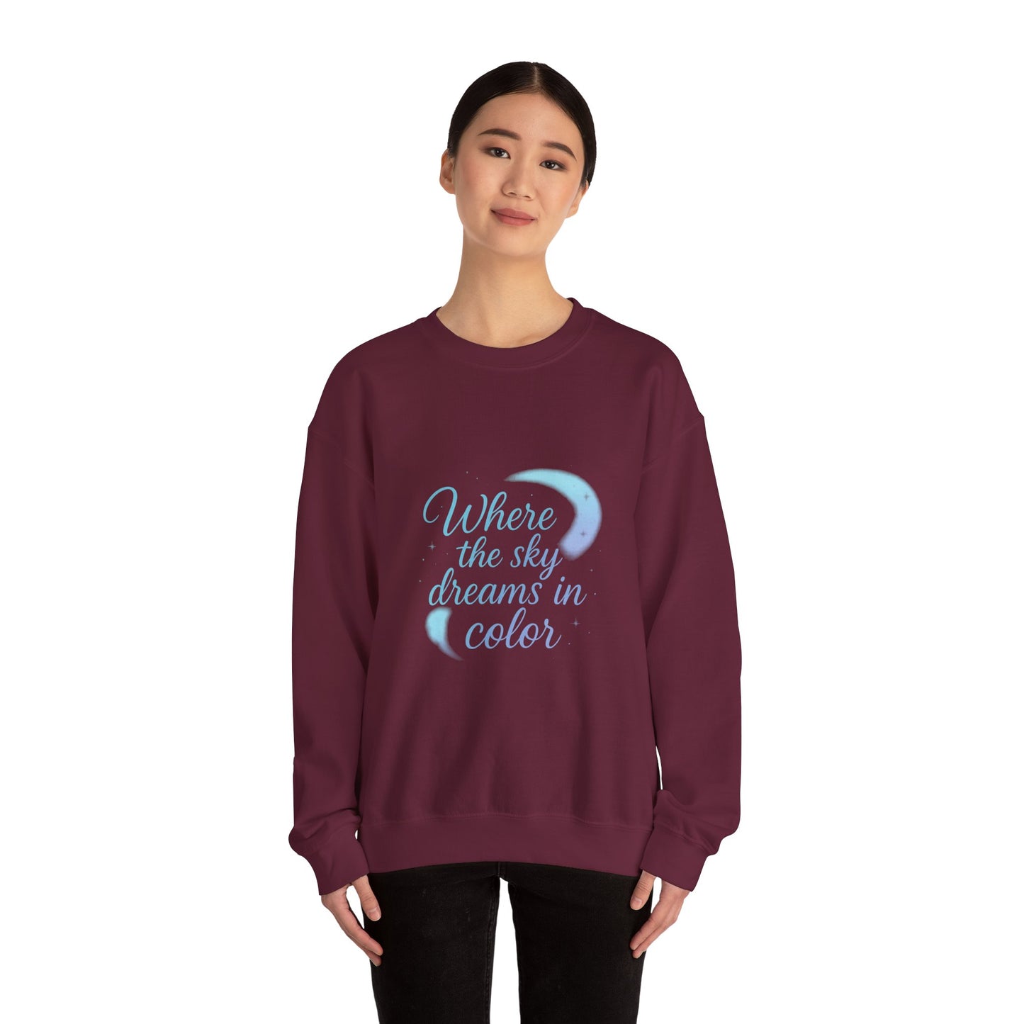 Where the Sky Dreams in Color – Celestial Moon Sweatshirt (Unisex, Multicolor Print)