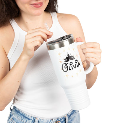 Personalized Disney-Inspired Travel Mug – Olivia Edition with Castle & Sparkles