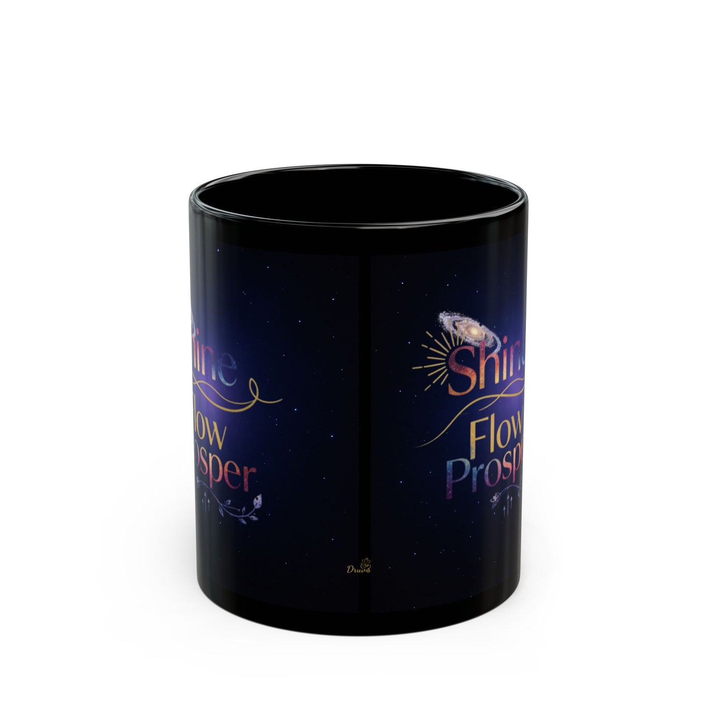 Shine Flow Prosper Mug – Cosmic Manifestation Black Edition | By Druvs