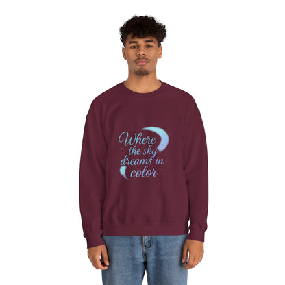 Where the Sky Dreams in Color – Celestial Moon Sweatshirt (Unisex, Multicolor Print)