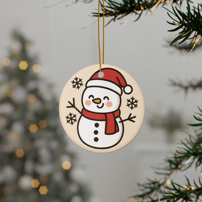 Smiling Snowman Ceramic Ornament – Cute Holiday Tree Décor for Kids & Families