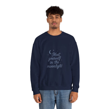 Meet Yourself in the Moonlight – Self-Reflection Quote Sweatshirt (Unisex)