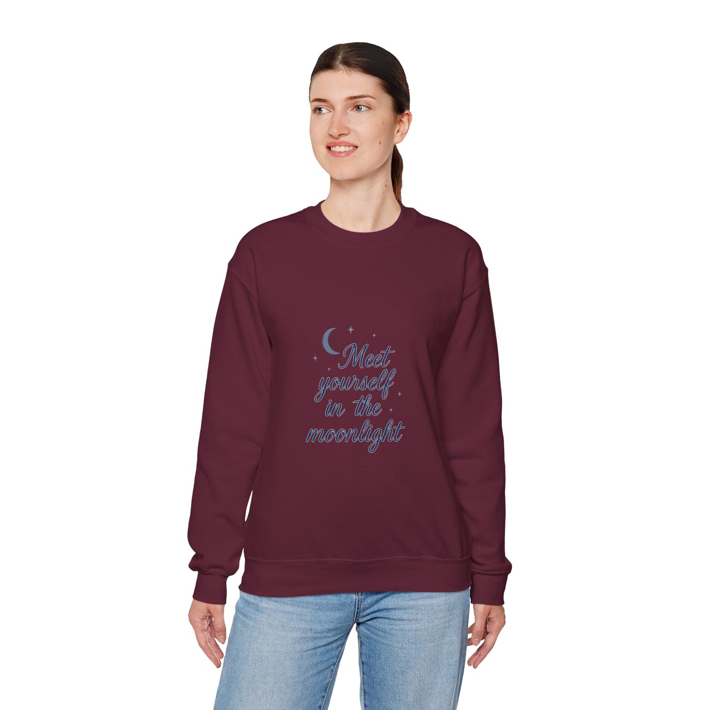 Meet Yourself in the Moonlight – Self-Reflection Quote Sweatshirt (Unisex)