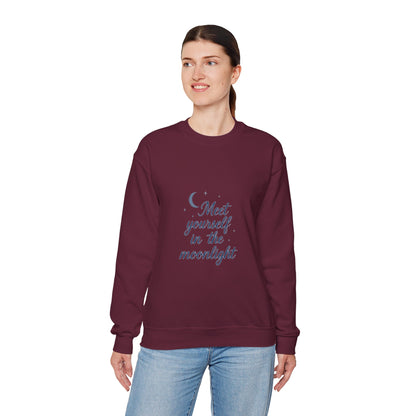 Meet Yourself in the Moonlight – Self-Reflection Quote Sweatshirt (Unisex)