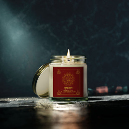 Shubh Labh Prosperity Candle – Red & Gold Diwali Soy Jar | Good Fortune Edition