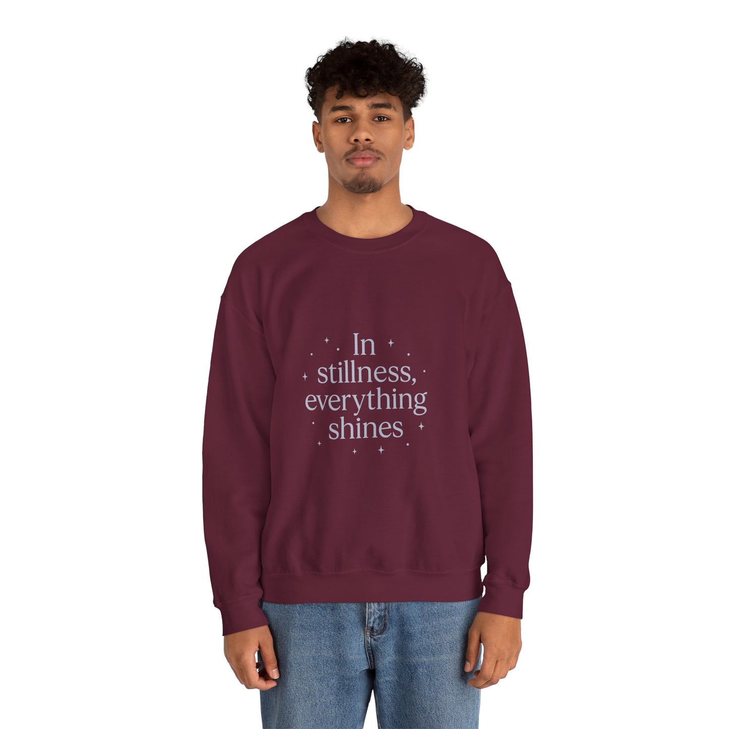 In Stillness, Everything Shines – Minimalist Winter Quote Sweatshirt