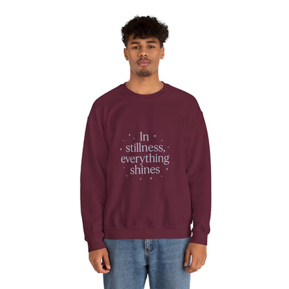 In Stillness, Everything Shines – Minimalist Winter Quote Sweatshirt