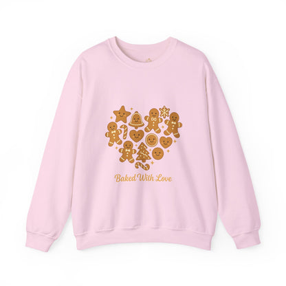 “Baked With Love” Gingerbread Cookie Sweatshirt – Holiday Unisex Cozy Pullover