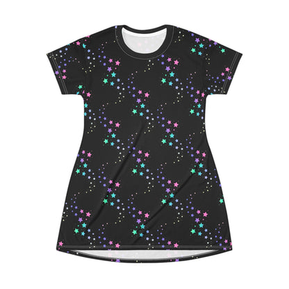 Celestial Pop Star T-Shirt Dress – Cosmic Starry Night Print by Druvs
