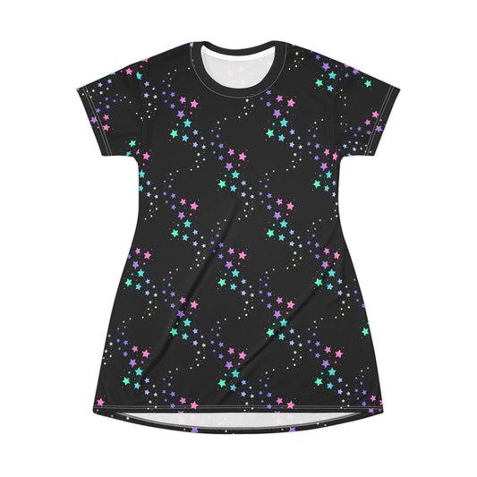 Celestial Pop Star T-Shirt Dress – Cosmic Starry Night Print by Druvs