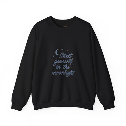 Meet Yourself in the Moonlight – Self-Reflection Quote Sweatshirt (Unisex)