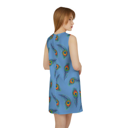 Sleeveless Dress - Blue Peacock Print