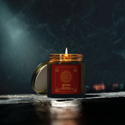 Shubh Labh Prosperity Candle – Red & Gold Diwali Soy Jar | Good Fortune Edition