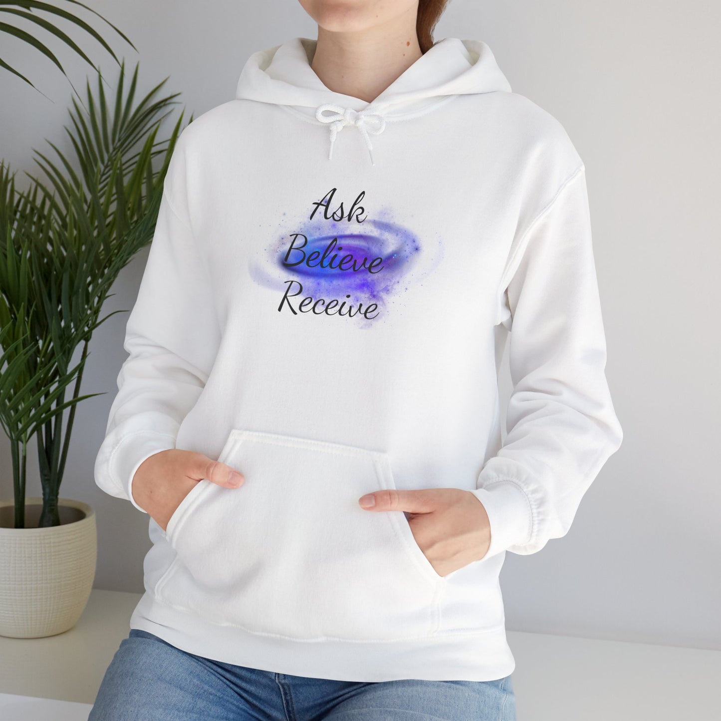 Ask Believe Receive Hoodie | Spiritual Manifestation Sweatshirt for Meditation & Mindfulness