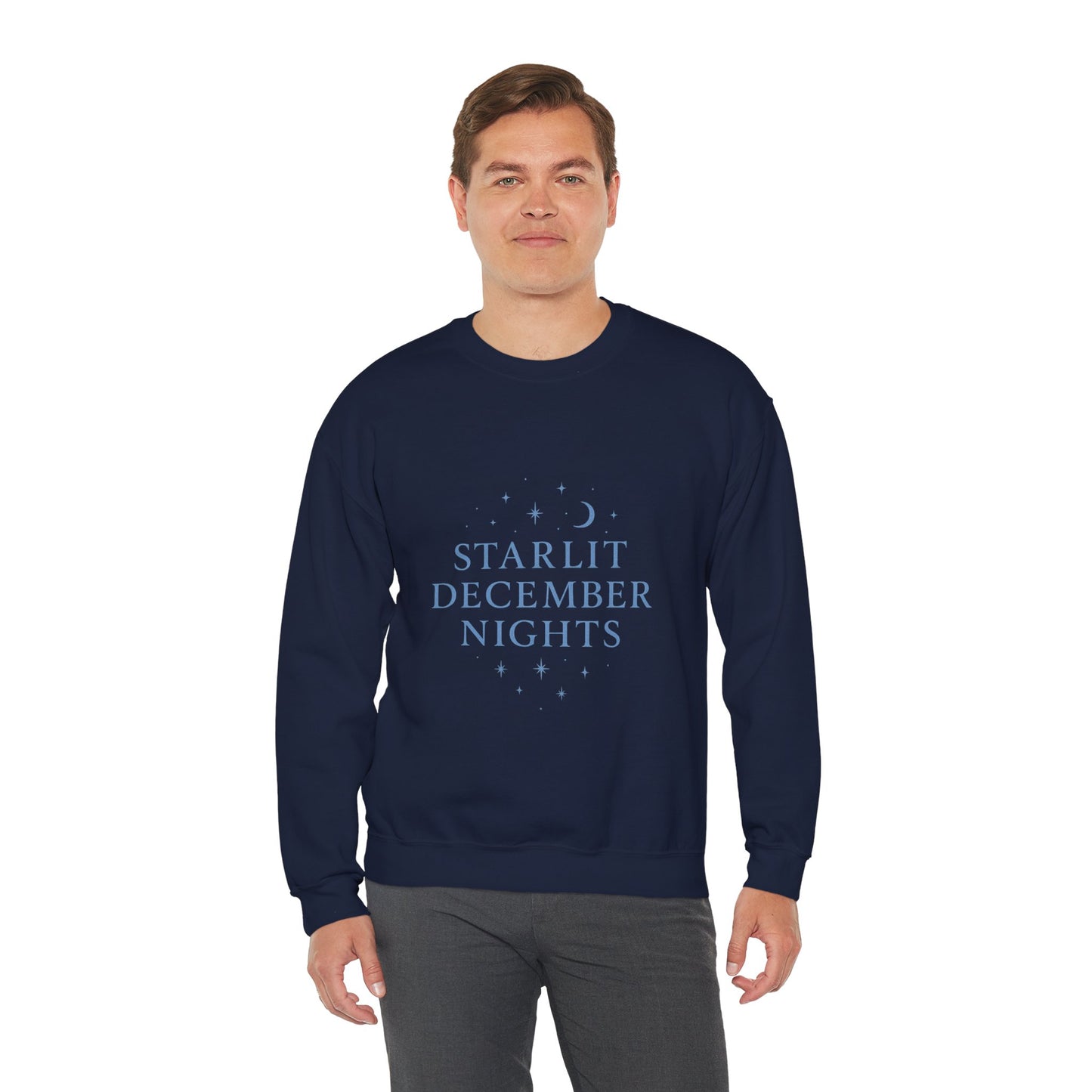 Starlit December Nights – Forest Green Winter Sweatshirt | Cozy Celestial Edition