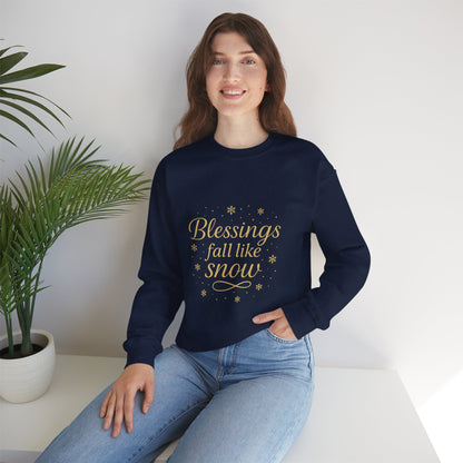 Blessings Fall Like Snow – Cozy Winter Affirmation Sweatshirt (Unisex)