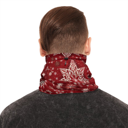 Red Snowflake Neck Gaiter – Winter Face Cover with Adjustable Drawstring