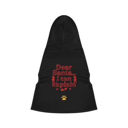 Dear Santa… I Can Explain – Funny Christmas Pet Hoodie (Black with Red Print)