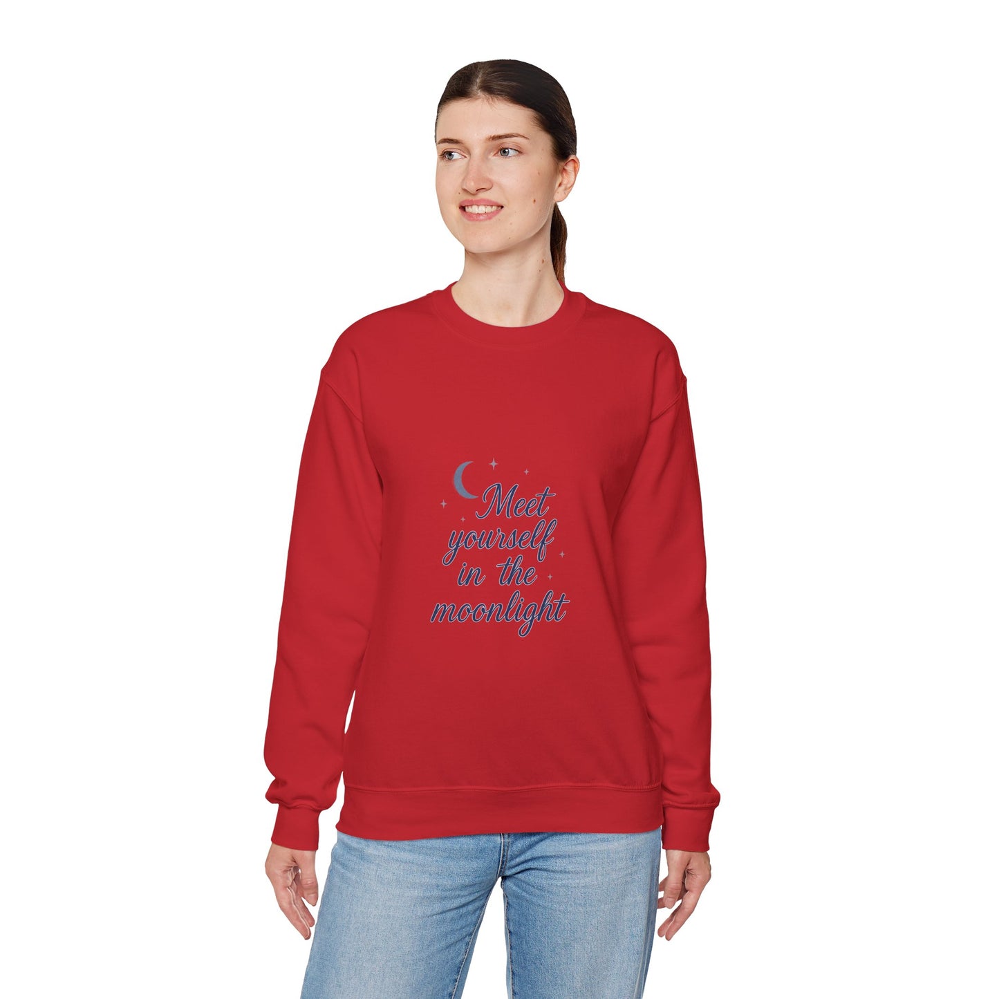 Meet Yourself in the Moonlight – Self-Reflection Quote Sweatshirt (Unisex)