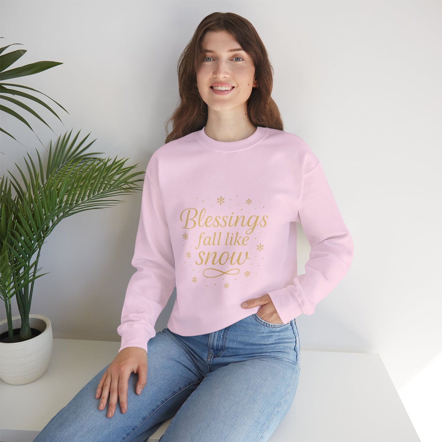 Blessings Fall Like Snow – Cozy Winter Affirmation Sweatshirt (Unisex)