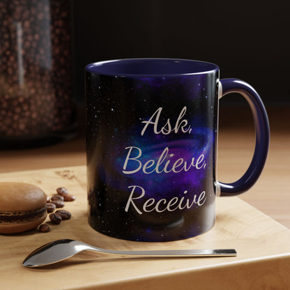 Ask. Believe. Receive. Two-Tone Mug – Cosmic Affirmation Coffee Cup