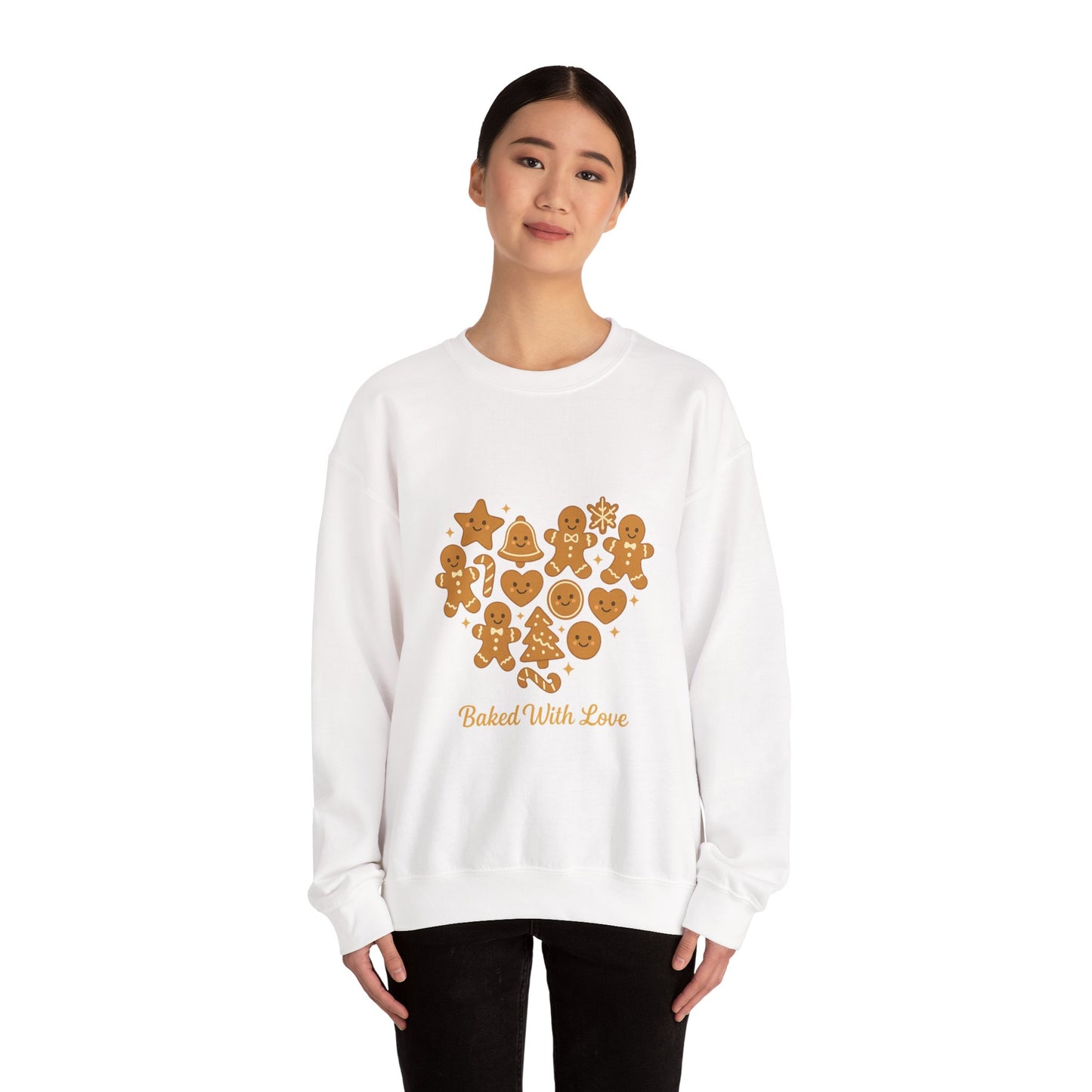“Baked With Love” Gingerbread Cookie Sweatshirt – Holiday Unisex Cozy Pullover
