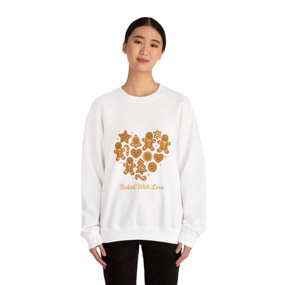“Baked With Love” Gingerbread Cookie Sweatshirt – Holiday Unisex Cozy Pullover