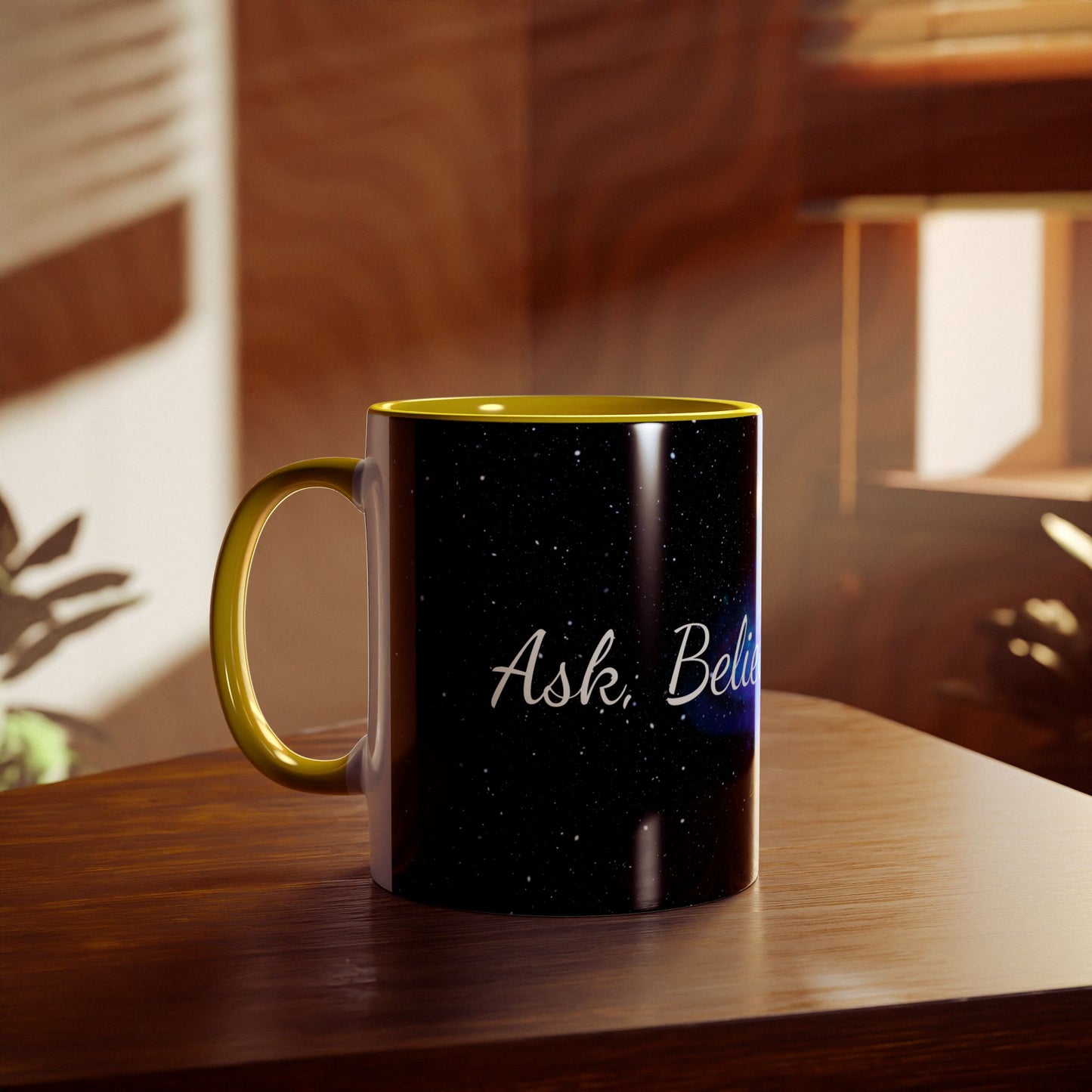 Elegant Coffee Mug Two Tone, Ask, Believe, Receive, Law of Attraction, Gift