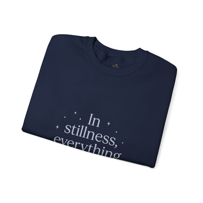 In Stillness, Everything Shines – Minimalist Winter Quote Sweatshirt