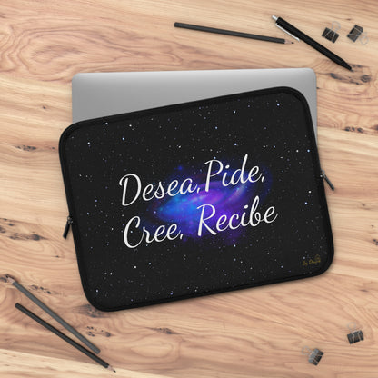 “Desea, Pide, Cree, Recibe” Laptop Sleeve – Galaxy Manifestation Case by Druvs (Multiple Sizes)