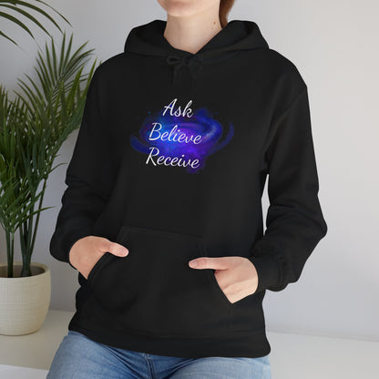 Ask Believe Receive Hoodie | Spiritual Manifestation Sweatshirt for Meditation & Mindfulness