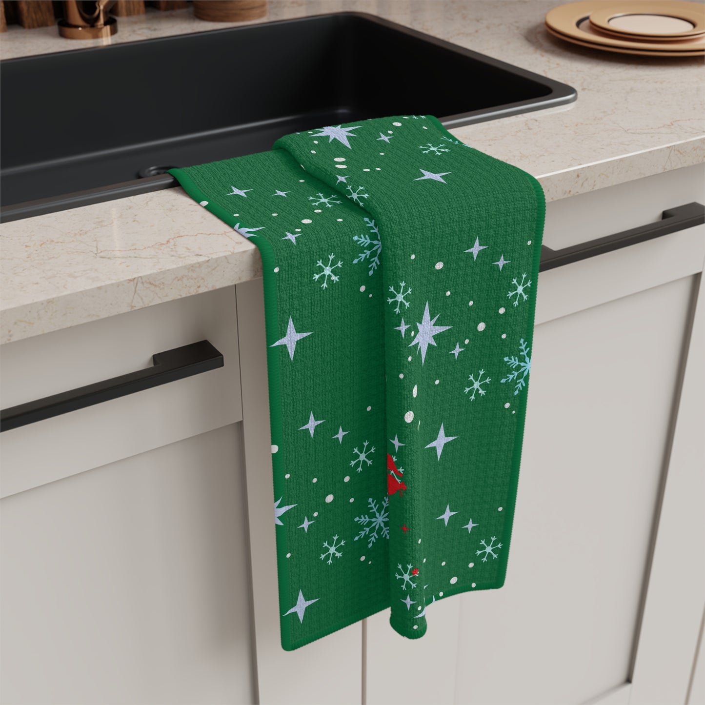 Festive Microfiber Tea Towel with Enchanting Snowflake Pattern, Christmas, Kitchen Towel