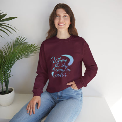 Where the Sky Dreams in Color – Celestial Moon Sweatshirt (Unisex, Multicolor Print)