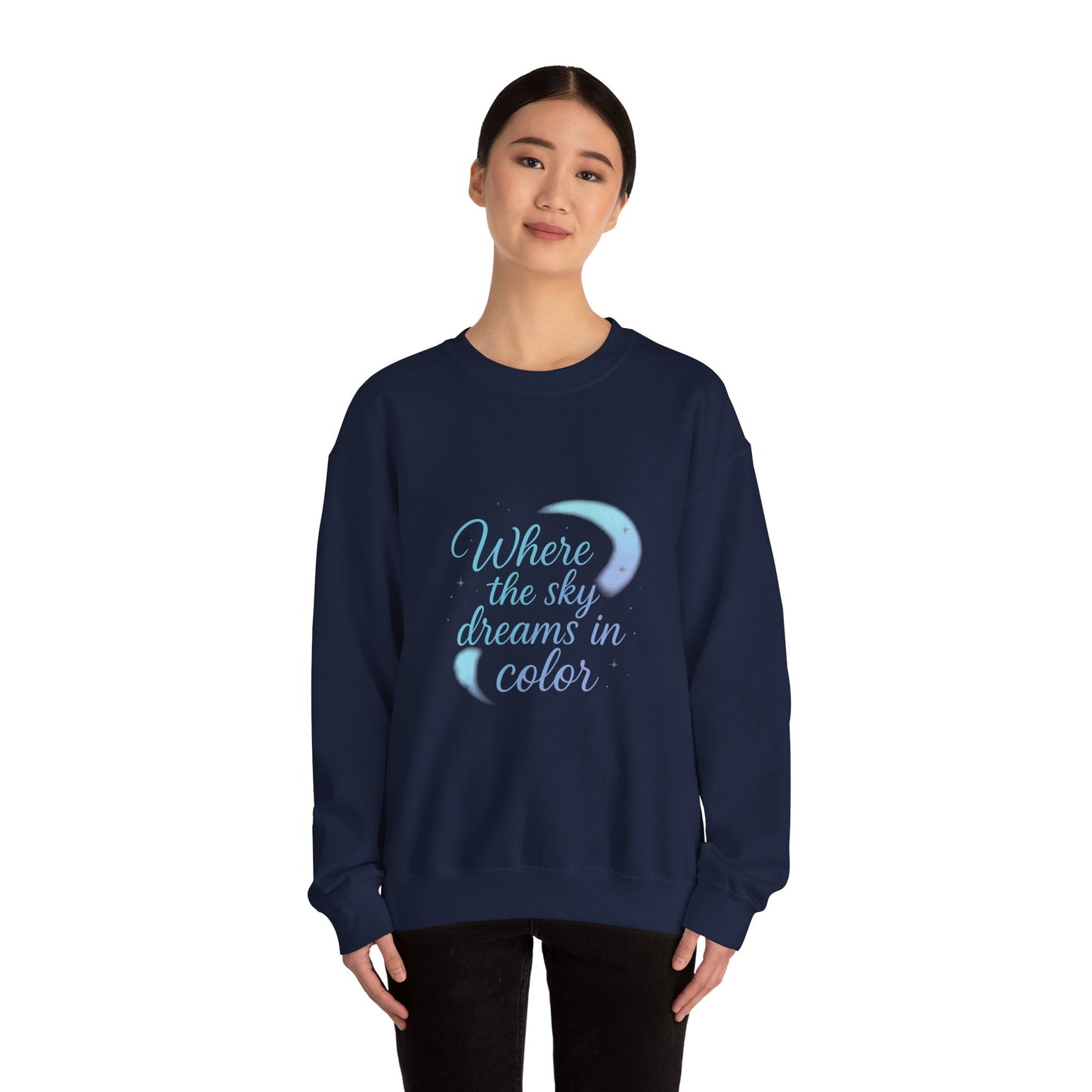 Where the Sky Dreams in Color – Celestial Moon Sweatshirt (Unisex, Multicolor Print)