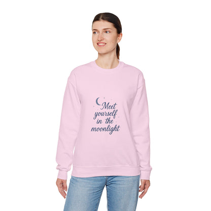 Meet Yourself in the Moonlight – Self-Reflection Quote Sweatshirt (Unisex)