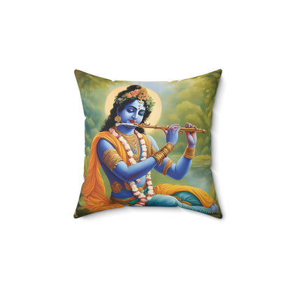 Lord Krishna Playing Flute Cushion Pillow – Spiritual Home Decor