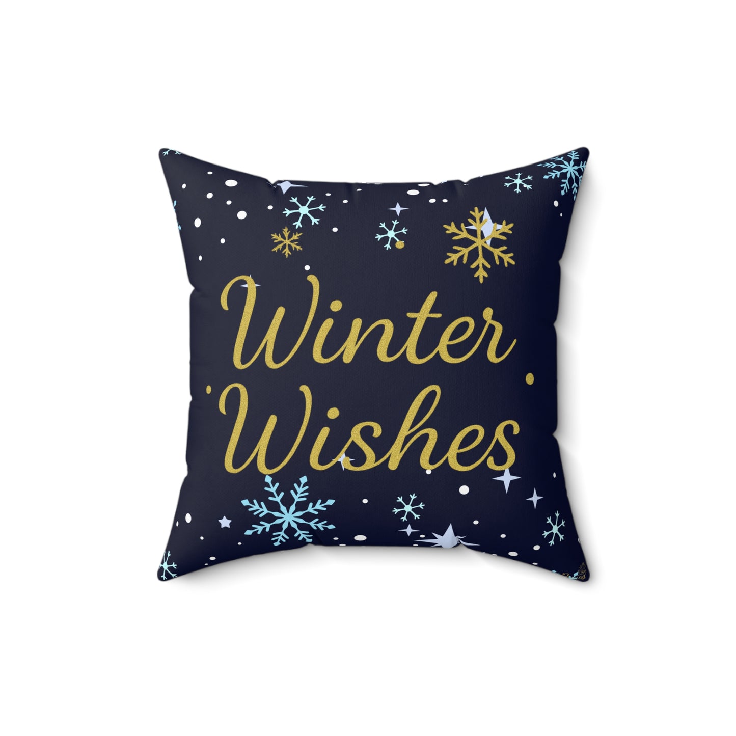 Winter Wishes Throw Pillow – Navy & Gold Christmas Cushion for Cozy Holiday Decor