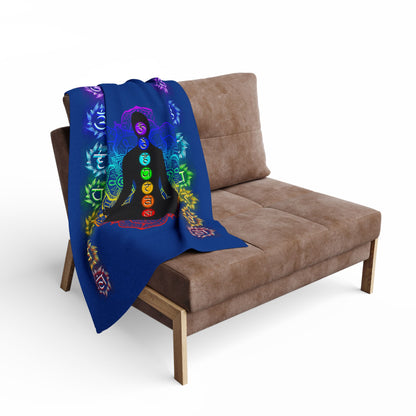 Chakra Meditation Fleece Blanket – Rainbow Energy Silhouette on Mandala | Druvs