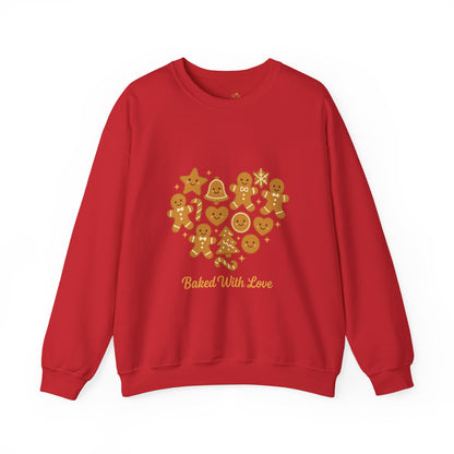 “Baked With Love” Gingerbread Cookie Sweatshirt – Holiday Unisex Cozy Pullover