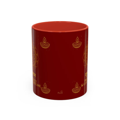 Shubh Labh Mug – Prosperity & Good Fortune Diwali Mug with Mandala & Diyas (Red & Gold)