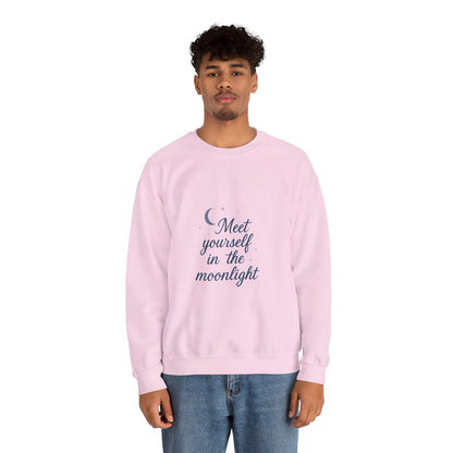 Meet Yourself in the Moonlight – Self-Reflection Quote Sweatshirt (Unisex)