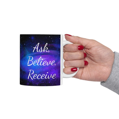 Ask. Believe. Receive. Mug – Galaxy Manifestation Coffee Cup | Druvs
