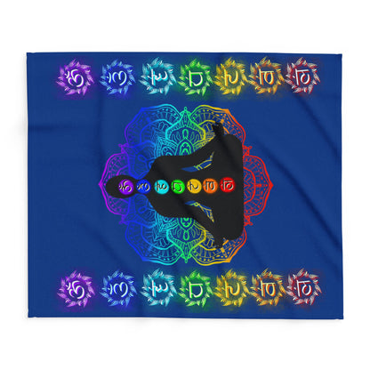 Chakra Meditation Fleece Blanket – Rainbow Energy Silhouette on Mandala | Druvs