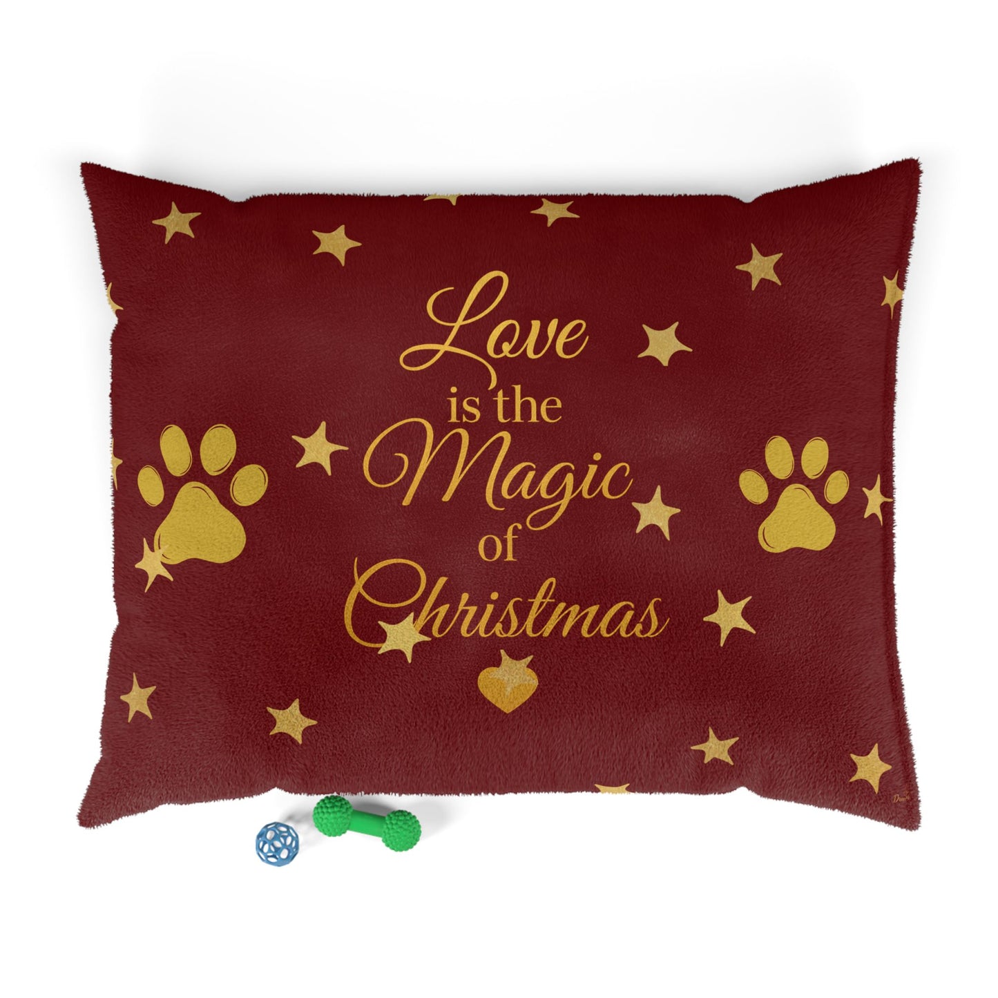 “Love is the Magic of Christmas” – Holiday Pet Bed | Red & Gold Festive Design for Dogs & Cats
