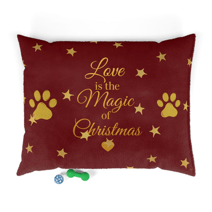 “Love is the Magic of Christmas” – Holiday Pet Bed | Red & Gold Festive Design for Dogs & Cats