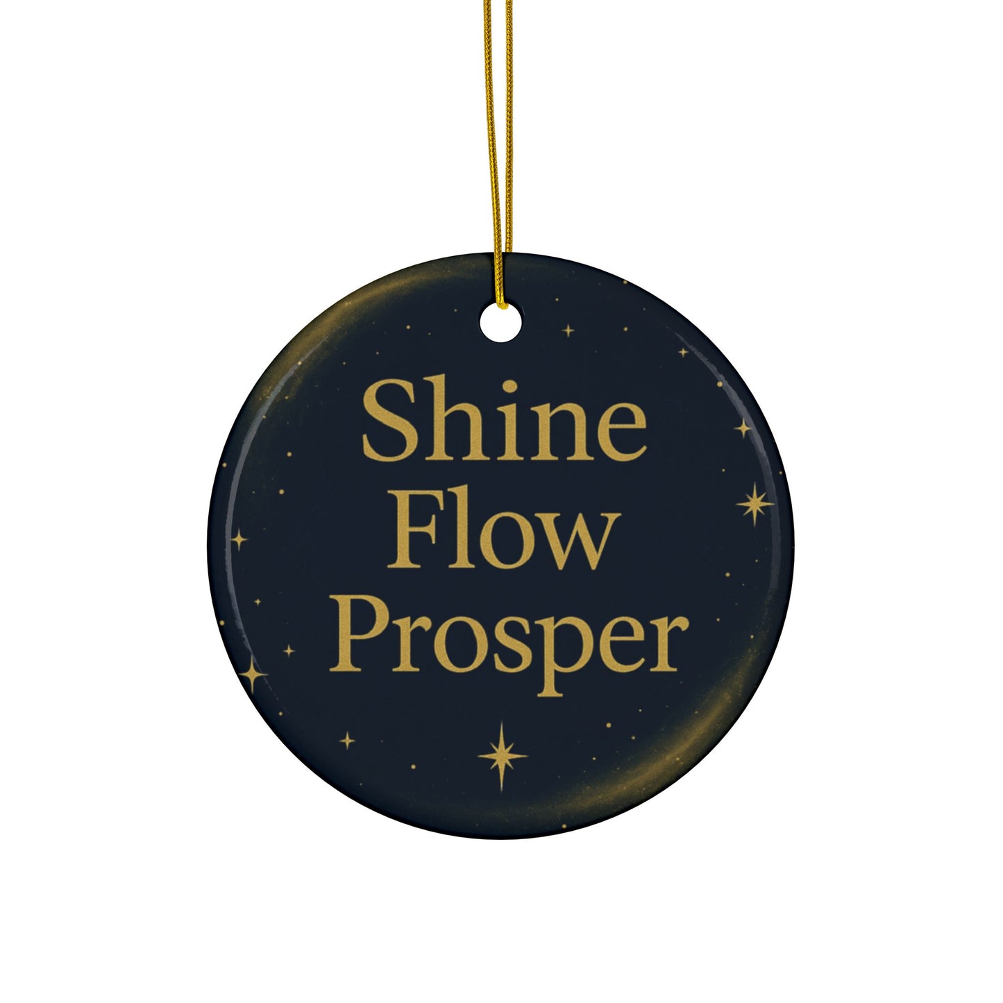Shine • Flow • Prosper Cosmic Ornament – Navy & Gold Ceramic Holiday Decor