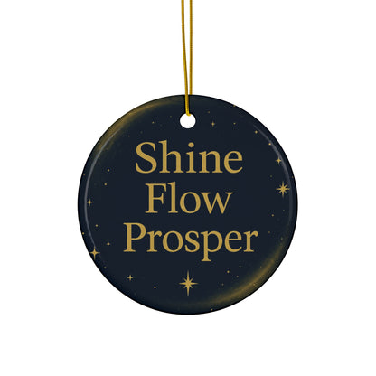 Shine • Flow • Prosper Cosmic Ornament – Navy & Gold Ceramic Holiday Decor