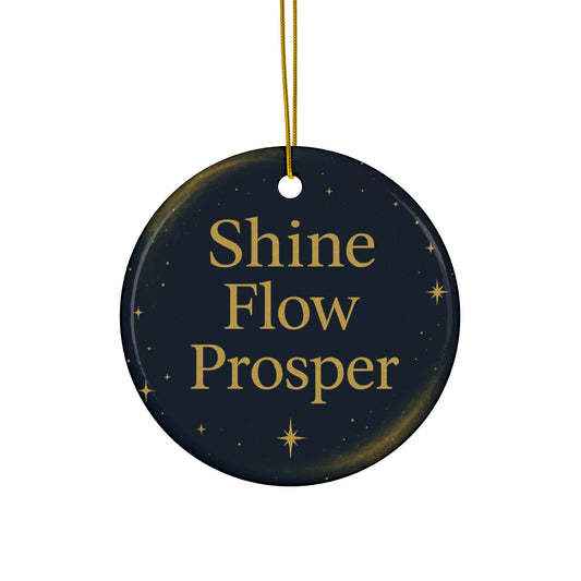 Shine • Flow • Prosper Cosmic Ornament – Navy & Gold Ceramic Holiday Decor
