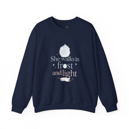 She Walks in Frost and Light – Elegant Winter Goddess Sweatshirt
