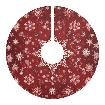 Elegant Red Snowflake Christmas Tree Skirt – Festive Holiday Decor